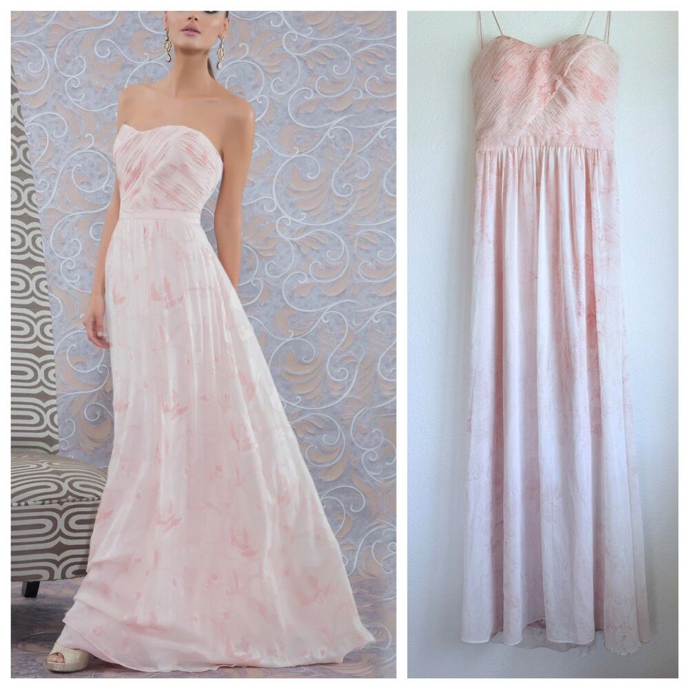 NWT ERIN Erin Fetherston Watercolor Rose Chiffon Strapless Gown in Light Pink 8